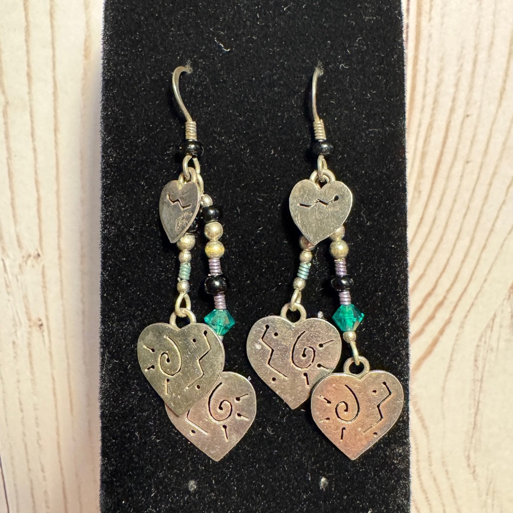 Silver Heart Charm Dangle Earrings